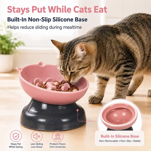 Vista 6 de Cuenco de cerámica para gatos de alimentación lenta Rosa