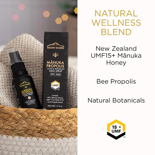 Vista 4 de Propolis - Spray oral UMF15+ – Miel de Manuka, clavo y menta, ambientador de aliento y soporte de comodidad oral, tamaño de viaje, 1 onza líquida