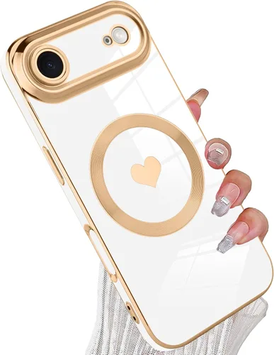 Vista 29 de tharlet Funda Magnética para iPhone 11 [Compatible con Magsafe] Lindo Corazón de Amor de Lujo Chapado Borde Dorado Parachoques con Lente de Cámara