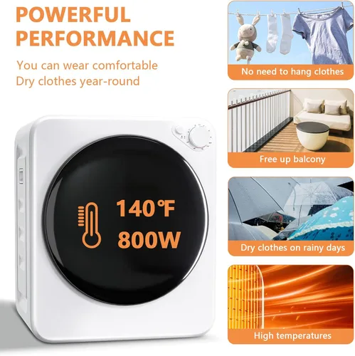 Vista 5 de DOGHLY Secadora de ropa eléctrica portátil de 120 V, secadora de ropa compacta de 800 W, fácil control, 1.6 pies cúbicos de carga frontal de acero
