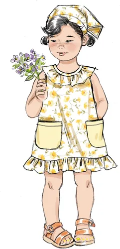 Vista 5 de Butterick Kit de patrón de costura para vestidos, tops, pantalones cortos, pañuelos y pantalones para niños pequeños, código de diseño B6951, tallas