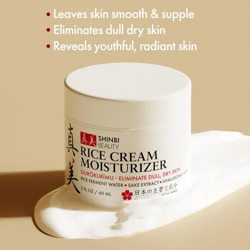 Vista 2 de Shinbi Beauty Crema hidratante japonesa para el cuidado de la piel para la cara, crema de arroz con fermento de arroz + extracto de sake, productos