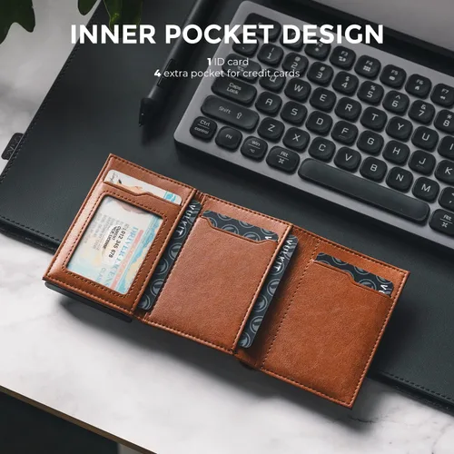 Vista 32 de VULKIT Cartera con tarjetero para hombre, con cierre magnético, bloqueo RFID, billetera de cuero triple, marino, Moderno