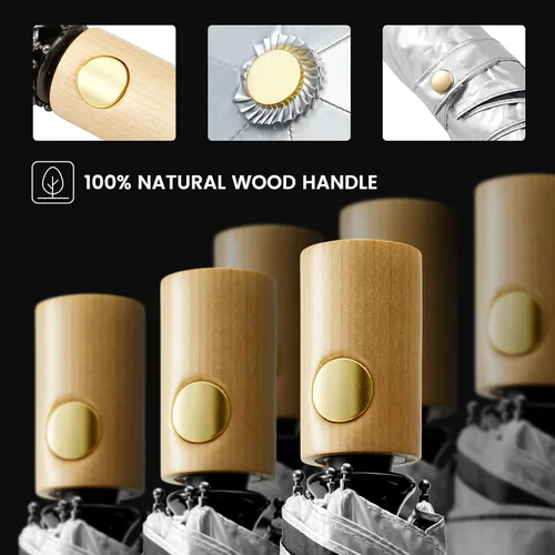 Vista 9 de G4Free Paraguas de viaje con protección UV UPF 50+ con mango de madera, 42 pulgadas, ligero, para sol, lluvia, plegable, cierre automático
