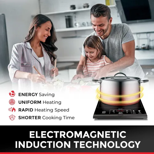 Vista 5 de Mueller RapidTherm - Cocina de inducción portátil, placa de cocción de 1800 W, quemador de encimera, 8 niveles de temperatura, temporizador, apagado