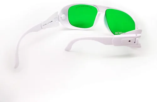 Vista 5 de MCWlaser Gafas de seguridad láser 190-470nm y 610-760nm para luz UV, azul, rojo rubí, verde, láser de picosegundo 405 nm, 445 nm, 450 nm, 635 nm