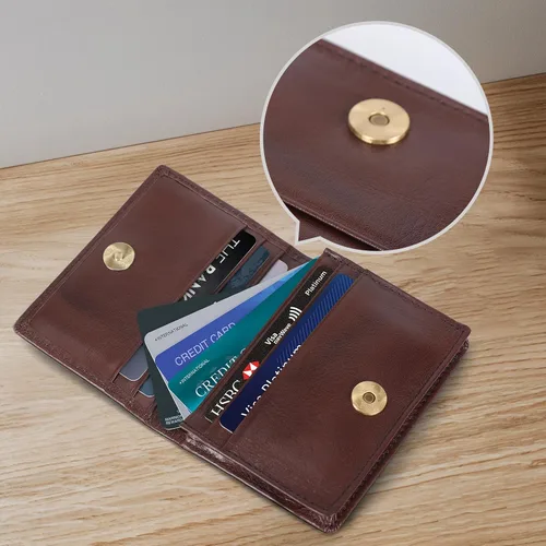 Vista 8 de Bolsillo frontal con bloqueo RFID, minimalista, delgado, de cuero, plegable, para tarjeta de crédito, con ventana de identificación