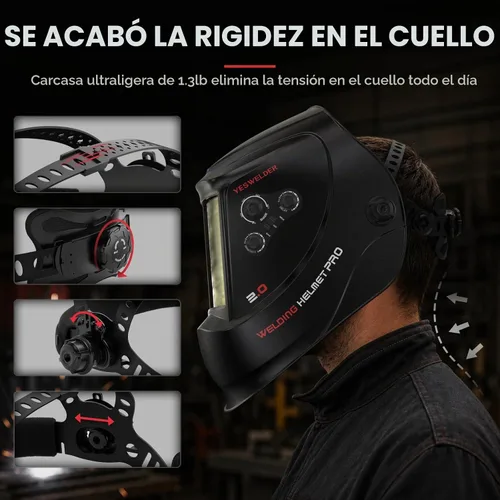 Vista 7 de YESWELDER - Máscara de soldar con oscurecimiento automático, funciona con energía solar, color real.