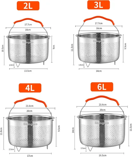 Vista 8 de Cesta de vapor para olla instantánea 18/8 de acero inoxidable colador cesta accesorios para olla a presión (2L)