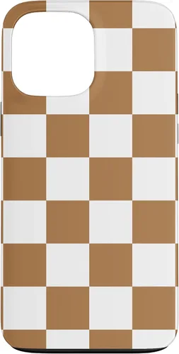 Vista 23 de iPhone 16 Checkered Checkerboard Indie Aesthetic Brown Coffee Beige Case