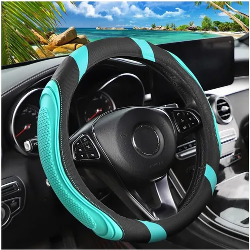 Vista 14 de Osilly - Funda para volante de piel sintética de 15 pulgadas, color negro rubber anti-slip lining, breathable contact surface, hand-stretch setup