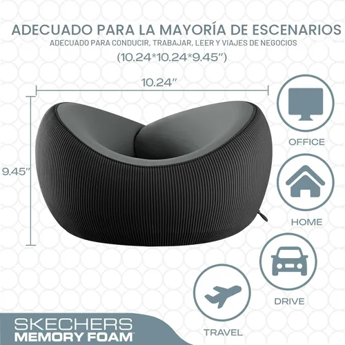 Vista 5 de Skechers Almohada de cuello de espuma viscoelástica, cómoda y transpirable, almohada de viaje para el cuello, avión para viajes, paseos en Negro