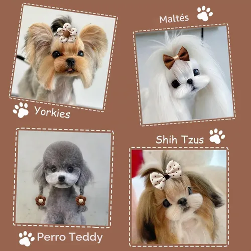 Vista 3 de 20 Piezas Lazos para el Cabello de Perros Pequeños con Bandas de Goma Hechos a Mano Lazos para el Cabello de Cachorros Lindos Accesorios