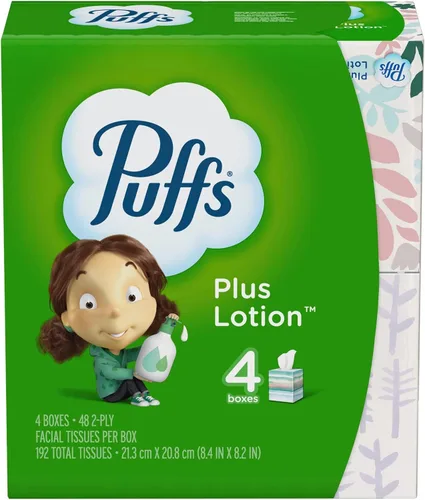 Vista 9 de Puffs Plus Lotion - Pañuelos faciales, cubo, 6 cajas (56 unidades cada una)