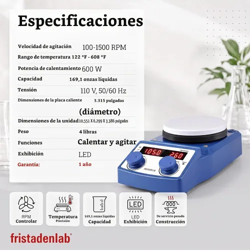 Vista 7 de Fristaden Lab Agitador Magnético Placa Caliente 5 L USA Company