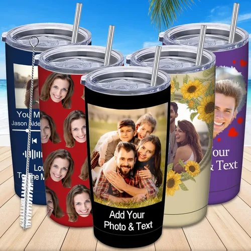 Vista 10 de Vaso de café personalizado con foto personalizada con cara, tazas con tapas y pajitas para mujeres y hombres, regalo de cumpleaños y Navidad