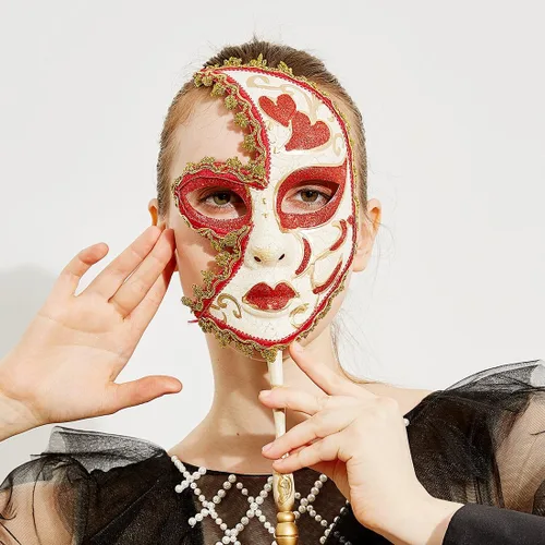 Vista 5 de YU FENG Paquete de 2 máscaras de cosplay para parejas, carnaval musical veneciano, Mardi Gras, máscara de mascarada en un palo para fiesta