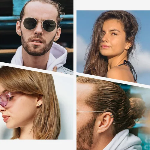 Vista 2 de Juego clásico de 345 pares de aretes de aro para hombres y mujeres, 0.118 in de ancho, de acero inoxidable, hipoalergénicos, joyería minimalista