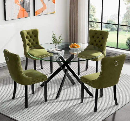 Vista 12 de Juego de mesa de comedor SSLine moderno de 3 piezas con mesa redonda de vidrio para 2, lujosa mesa de comedor circular de 36" con tapa de vidrio