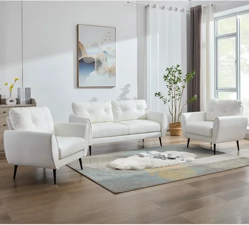 Vista 13 de TYBOATLE Sofá de sofá de 61 pulgadas de cuero sintético negro, sofá de dos plazas pequeño para sala de estar, sofá de estilo moderno de mediados