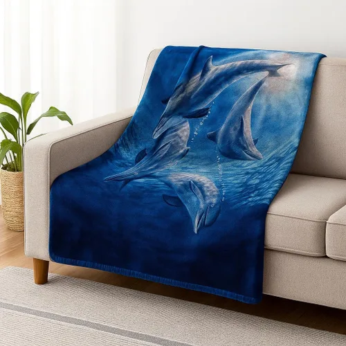 Vista 2 de Lavish Home Manta pesada de 92 x 80 pulgadas con patrón de delfines oceánicos, manta gruesa de felpa gruesa de 8 libras de visón sintético suave