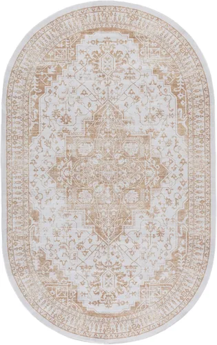 Vista 3 de SAFAVIEH Alfombra lavable Arizona Collection – 5 x 8 pies, ovalada, beige y dorado, antideslizante y fácil de limpiar, ideal para sala de estar
