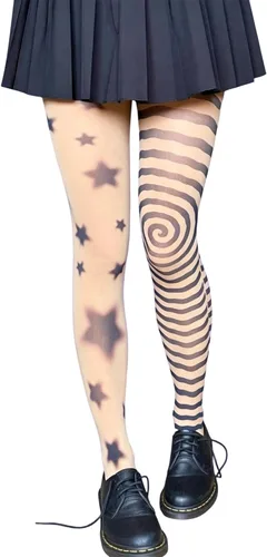 Vista 6 de RICHTRUE Whimsy Twee Funky - Mallas estampadas para mujeres, adolescentes y niñas, Emo Goth Cool 2000s Fun Printed Tights Y2k Grunge Alt Clothes