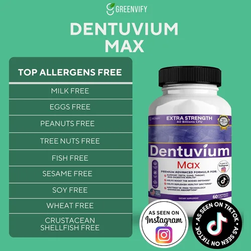 Vista 3 de Suplemento probiótico Dentuvium Max, 40 mil millones de UFC, apoya la salud digestiva de los dientes, encías, garganta, sin gluten, sin azúcar, sin