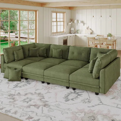 Vista 20 de LLappuil Sofá cama modular con diván de almacenamiento, sofá cama modular de pana para sala de estar, apartamento, beige