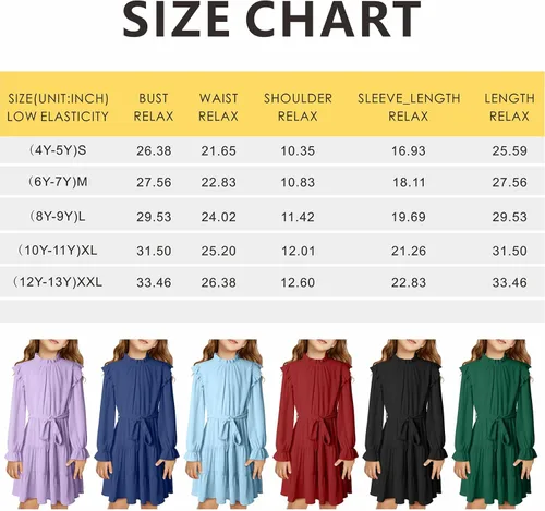 Vista 6 de blibean Vestidos elegantes con cinturón para niñas de 4 a 13 años