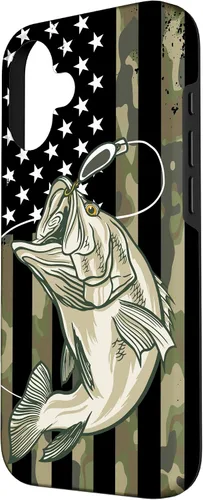 Vista 2 de Funda de camuflaje para iPhone 16, diseño de bandera estadounidense, pescador, pescador, camuflaje