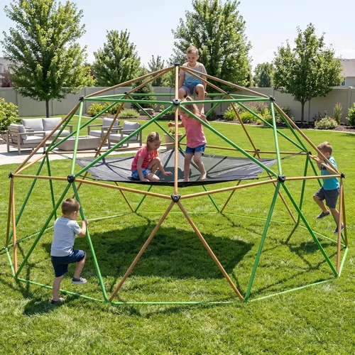 Vista 8 de Gardenature - Cúpula de escalada de 10 pies con hamaca y columpio, gimnasio de jungla al aire libre para niños, estructura de escalada de cúpula
