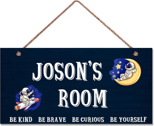 Vista 17 de Letrero de astronauta personalizado con nombre, decoración artística para pared, exquisitos letreros decorativos para habitación de niños, cuarto