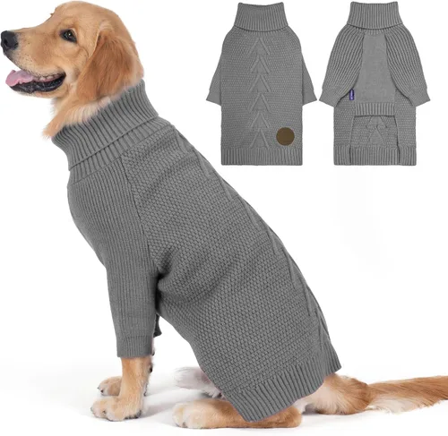 Vista 39 de cyeollo Suéter para perro pequeño, suéteres cálidos de cuello alto para perros pequeños, sudadera tejida para perrito con mangas, suéter de otoño e