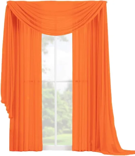 Vista 10 de Decotex Juego de 3 cortinas de gasa transparente para ventana, incluye 2 paneles y 1 bufanda a juego (120 pulgadas de largo, chocolate)