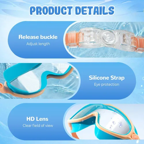 Vista 2 de Gafas de natación de marco grande impermeables y antivaho para niños, gafas de natación de visión amplia de verano 2025 para niños y niñas