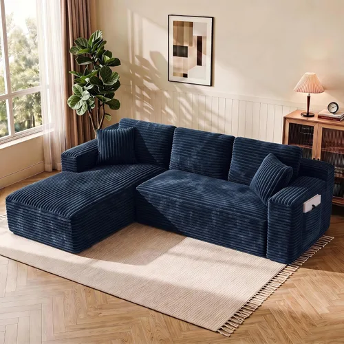 Vista 13 de WINBOY Sofás deshuesados en forma de L de 106 pulgadas para sala de estar, cómodo sofá modular de pana comprimido con bolsillo lateral, Chiase