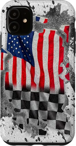 Vista 8 de Funda para iPhone 16 Car Racing Bandera Americana Pit Crew