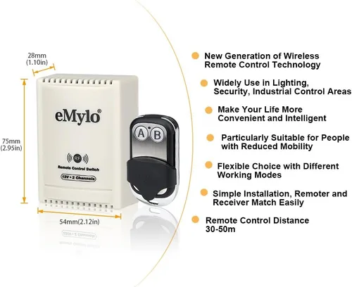 Vista 2 de eMylo DC 12V 2CH RF Relé inteligente Control remoto inalámbrico interruptor de luz puerta de garaje Abridor remoto 433Mhz transmisor con receptor