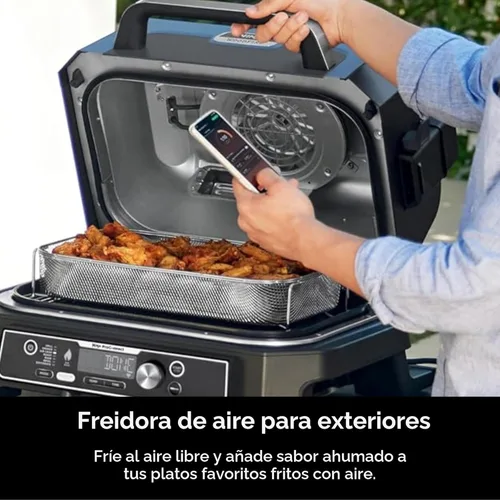 Vista 6 de Ninja Woodfire Pro Connect XL - Parrilla y ahumador para exteriores Bluetooth, aplicación habilitada Parrilla 7 en 1, ahumador de barbacoa