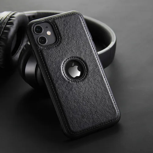 Vista 5 de Funda de cuero retro para iPhone 11 contraportada contraportada suave TPU Business Shell teléfono caso (negro, para iPhone 11)
