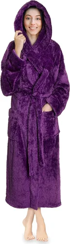 Vista 14 de PAVILIA Bata suave de felpa con capucha para mujer Bata de baño mullida y cálida de forro polar Sherpa 260 GSM Cozy Sherpa Fleece, Super Soft On