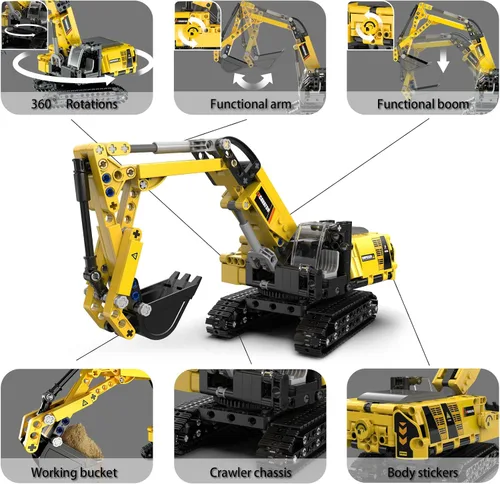 Vista 9 de Juguetes de construcción STEM para niños de 6, 7, 8, 9, 10, 11, 12 años de edad, kit de bloques de construcción modelo de excavadora, juguetes