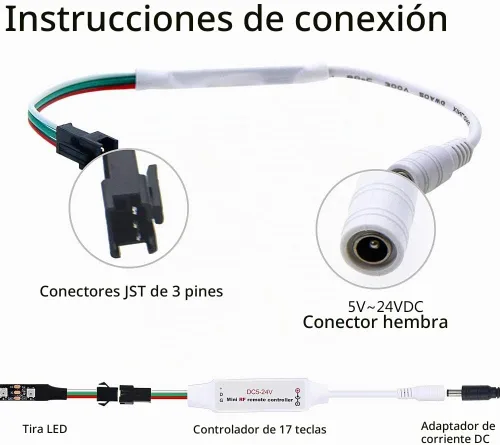 Vista 2 de ALITOVE WS2812B WS2811 Controlador LED direccionable RF remoto inalámbrico Mini controlador 5 ~ 24 V CC para WS2812 WS2811 Dream Color Rainbow RGB