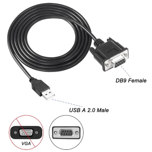 Vista 3 de MEIRIYFA Cable adaptador serie USB a RS-232 DB9 hembra, USB 2.0 macho a RS232 Com hembra DB9 cable convertidor serie (5.9 ft)