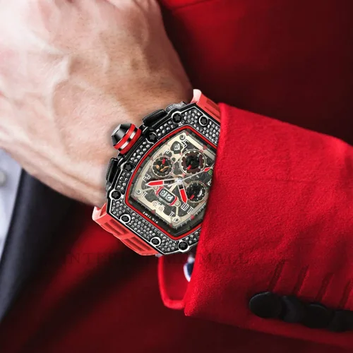 Vista 3 de Tonneau - Relojes de vestir punk, únicos, para hombre, impermeables, analógicos, deportes, trabajo, hombre, reloj de pulsera luminosa de silicona, L