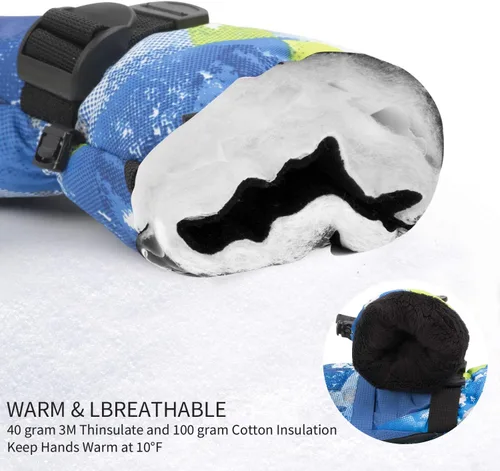Vista 5 de BOSONER Guantes de esquí y snowboard, guantes cálidos impermeables de invierno, guantes de nieve para clima frío para hombres, mujeres, niños