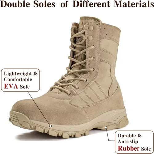 Vista 4 de Patomio Eagle Men's Military Tactical Boots Lightweight Combat Boots Durable Leather Boots for Work Hiking Riding Desert Jungle Outdoor