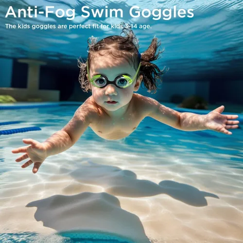 Vista 7 de Gafas de natación para niños, paquete de 2 gafas de natación de protección completa, sin fugas, antivaho para niños de 3 a 14 años