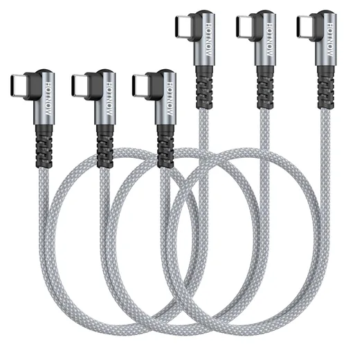 Vista 18 de Cable USB C a USB C en ángulo recto de 0.5 pies, paquete de 3 cables de carga corta USB C de 6 pulgadas, cables de carga rápida de 65 W para iPhone